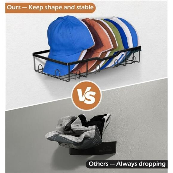 Wall Mounted Metal Hat Rack Organizer Holds 40 Baseball Caps Snapbacks Visors - Picture 4 of 7